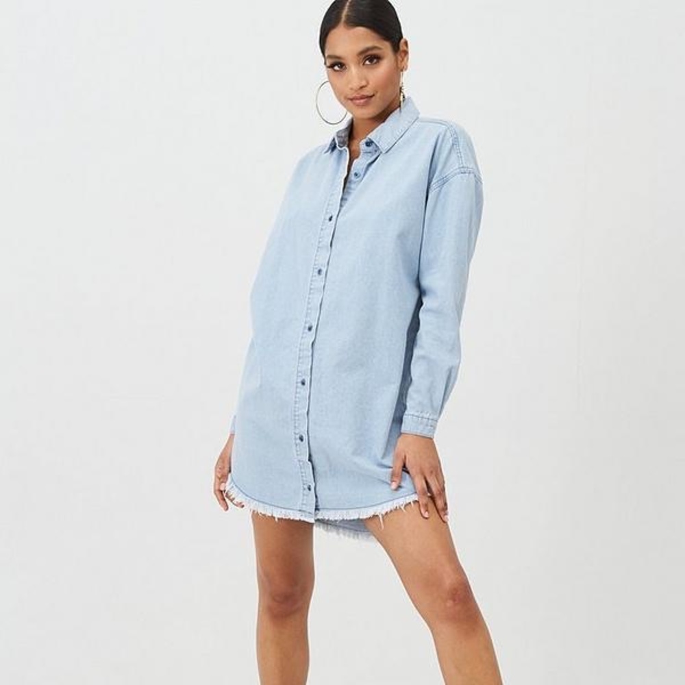 Missguided Stonewash Oversized Denim Shirt Dress